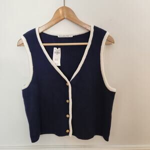NWD Abercrombie And Fitch Mara Sweater Vest Cardigan Sz Large Womens Preppy Blue